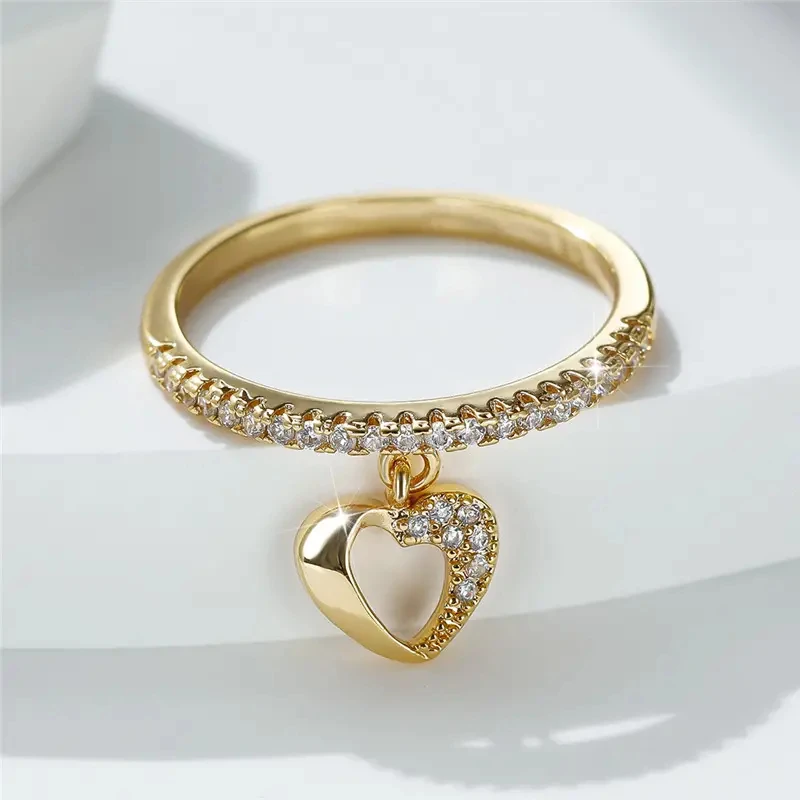 Huitan Creative Heart Charm Finger Ring for Women Statement Wedding Band Accessories Stylish Female Rings Party Jewelry Newly