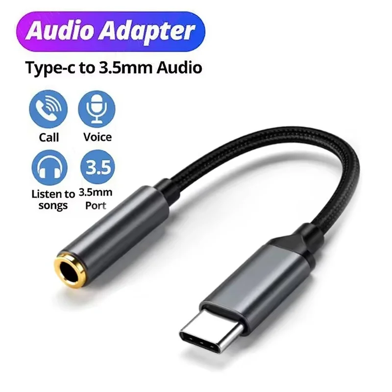 USB Type C To 3.5mm Adapter 3.5mm Jack Earphones Plug Portable Car Audio Connection USB C Mobile Phone Stable Music Call Output