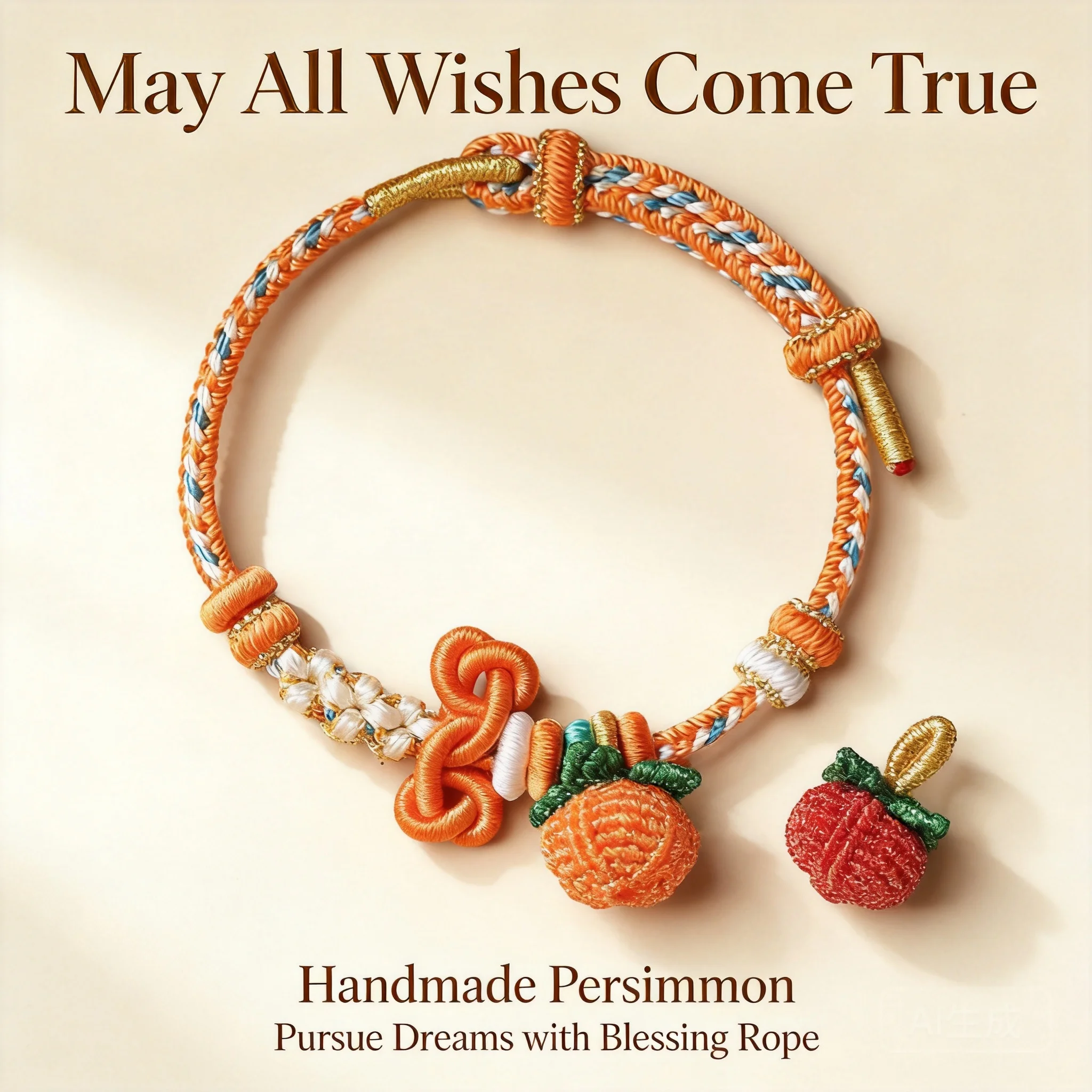

Chinese Style Handmade Woven Persimmon Pendant Lucky Wenchang Knot Bracelet Blessing Fortune Adjustable Rope Diy Beaded Jewelry