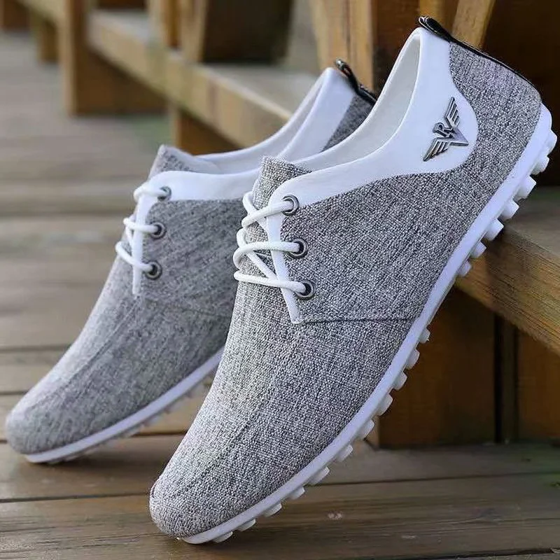 Men Lace-up Linen Cloth Breathable Mens Canvas Shoes Moccasins Flats Driving Footwear Zapatos De Hombre Brand Casual Shoes for