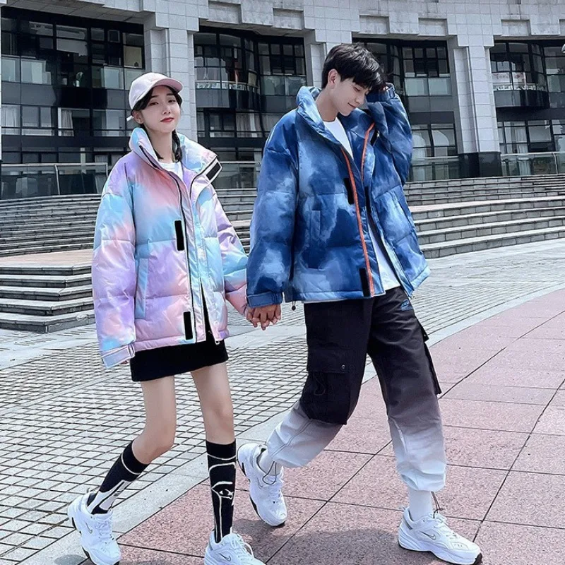 Chaqueta de plumón de otoño e invierno, Parkas degradadas, modelo de pareja, moda juvenil, Tie Dye, mantiene el calor, abrigo a prueba de viento,