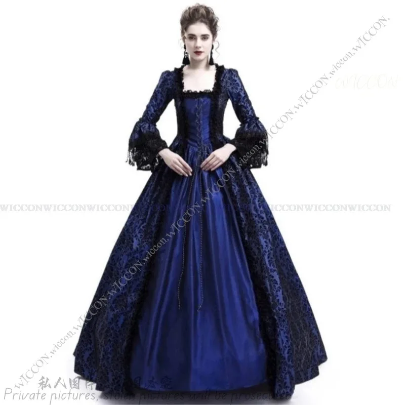 

a7d@Women's Vintage Dress Medieval Victorian Court Lace Stitching Dress Gothic Long Sleeve Dress Cosplay Party Costume S-5XL Par