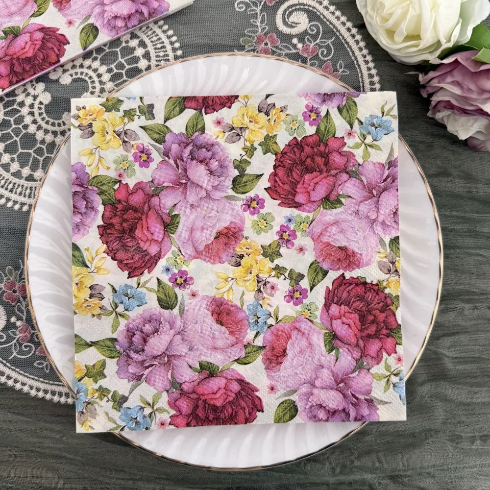 

2 packs Disposable Flower Paper Napkins Square Cartoon Floral Serviette Paper 33cm Colorful Paper Towels Wedding Decor