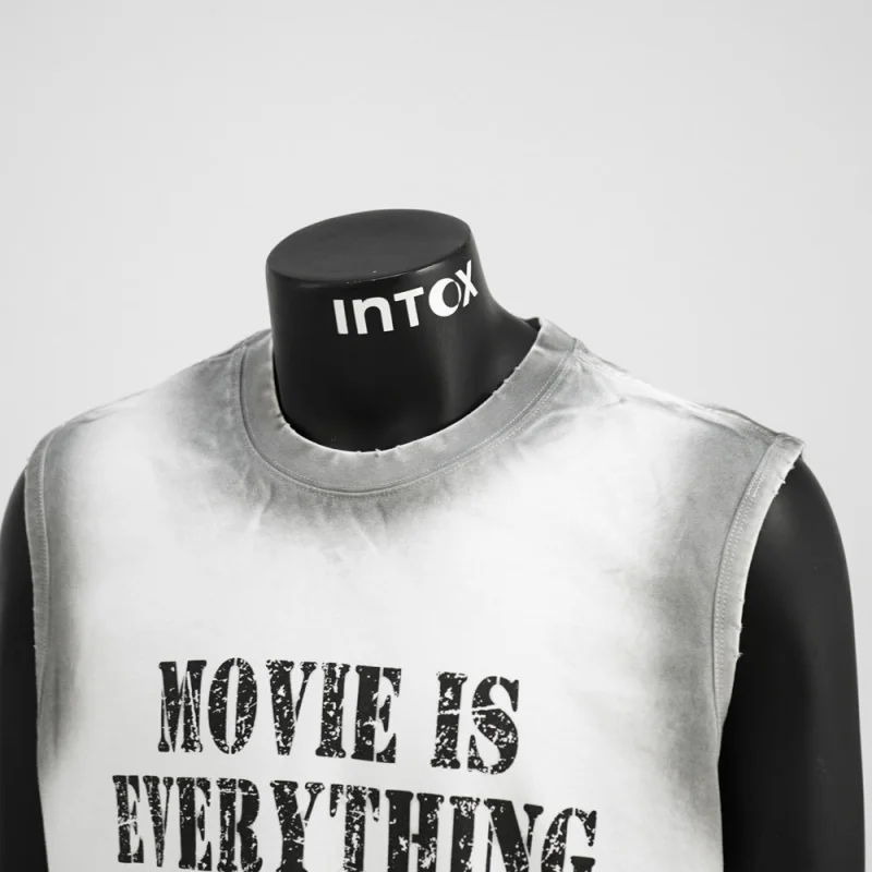 

American retro letter printed sports vest for men's summer personality gradient washed loose sleeveless shoulder T-shirt