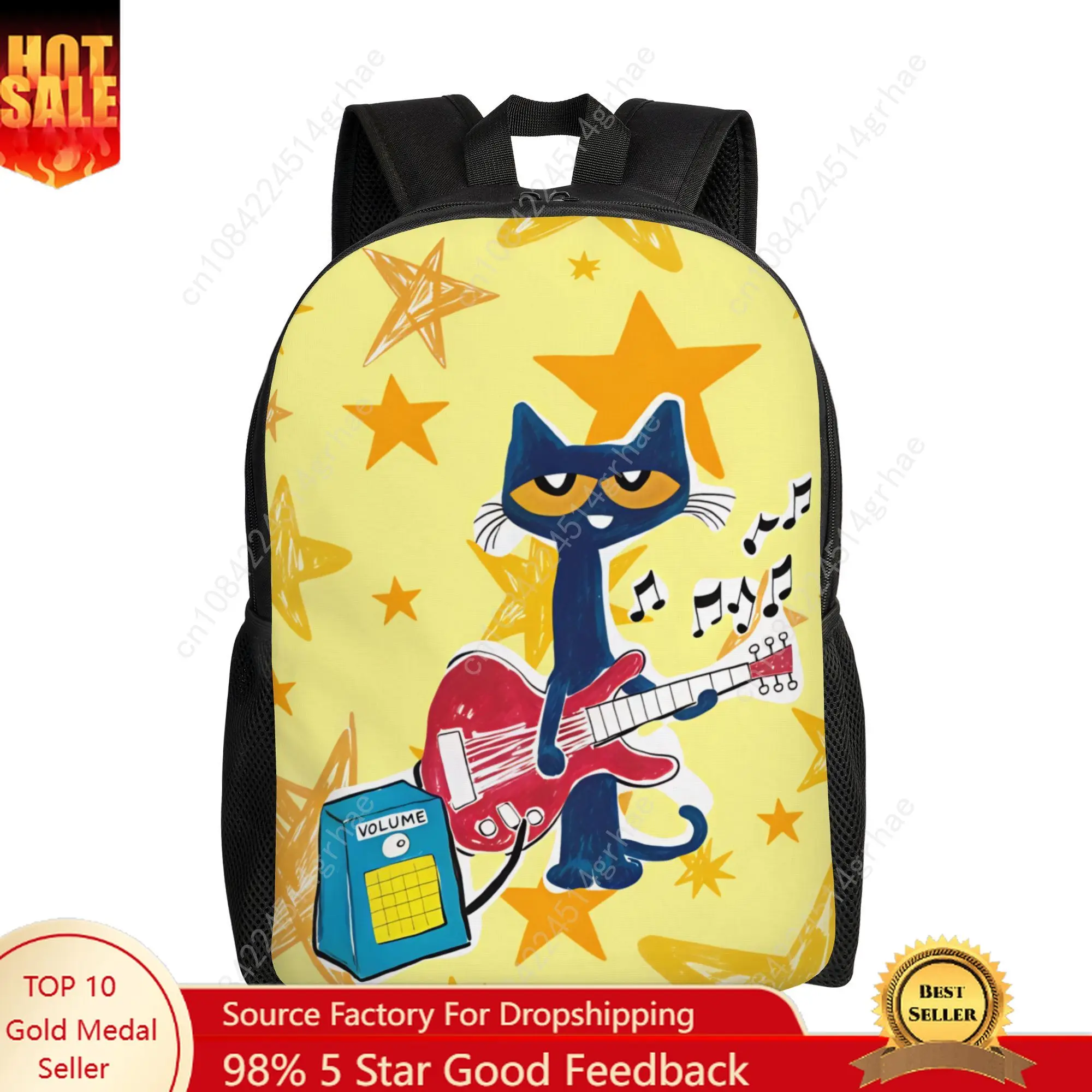 Pete  Cat   Backpack  Male Polyester Travel Backpacks Durable Style High School Bags Rucksack