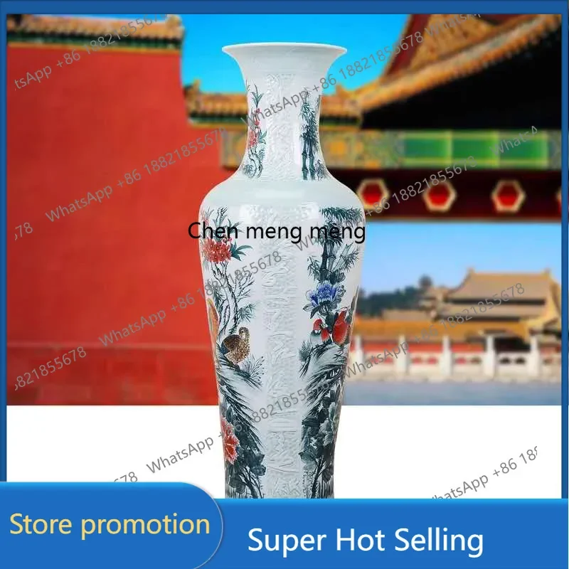 

HzqJingdezhen ceramics large vase, living room floor engraving hand-painted porcelain vase decorative ornament
