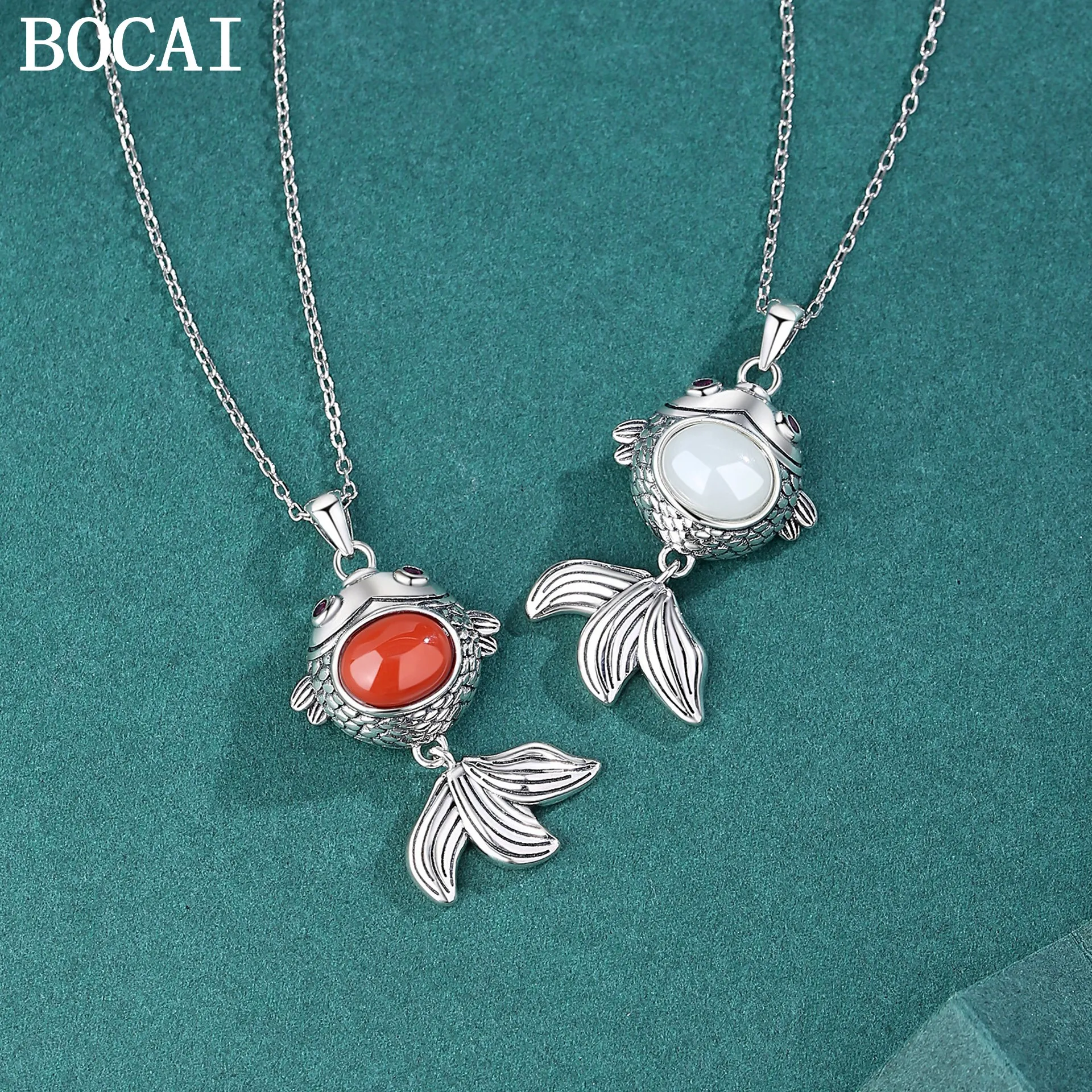 

Новинка BOCAI: Подвеска-рыбка из стерлингового серебра S925 с нефритом Хотан и южным красным агатом в ретро-стиле