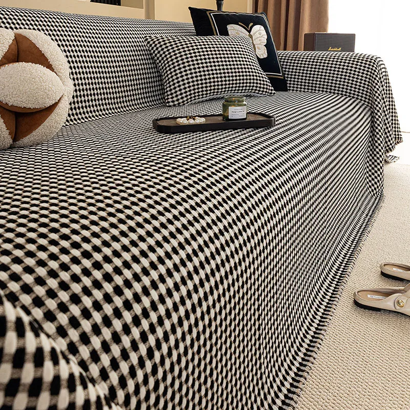 

High-End Plaid Fringe Sofa Towel Four Season Universal Soft Chenier Dust Sofa Cover All-Cover Seat Cushion for Home Office
