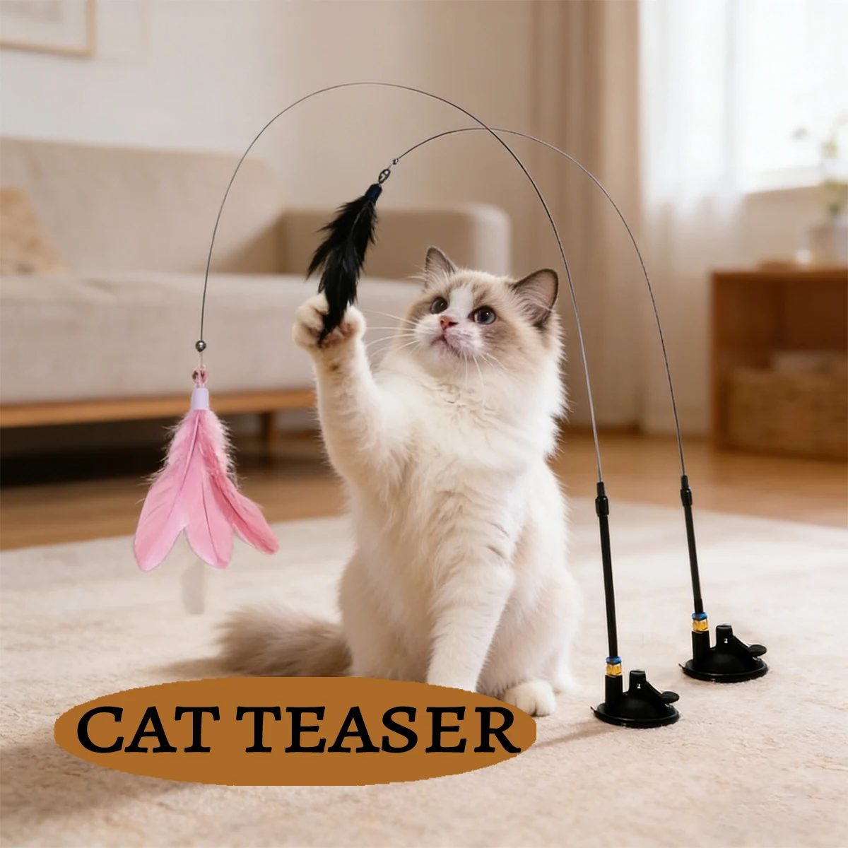 

1 PC Cat Toys Feather Bells Kitty Teaser Strong Suction Cups Stimulate The Natural Instincts Of Pets Interactive Accessories