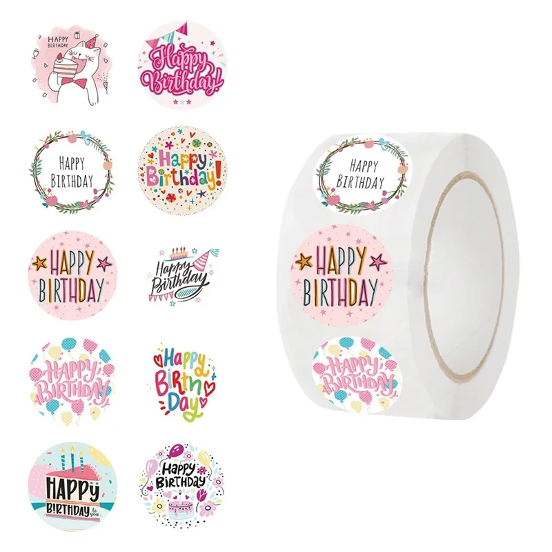 

500PCS Happy Birthday Paper Labels Thank You Sticker Sealing DIY Decoration Scrapbooking Stationery Hand Accounting Supplies