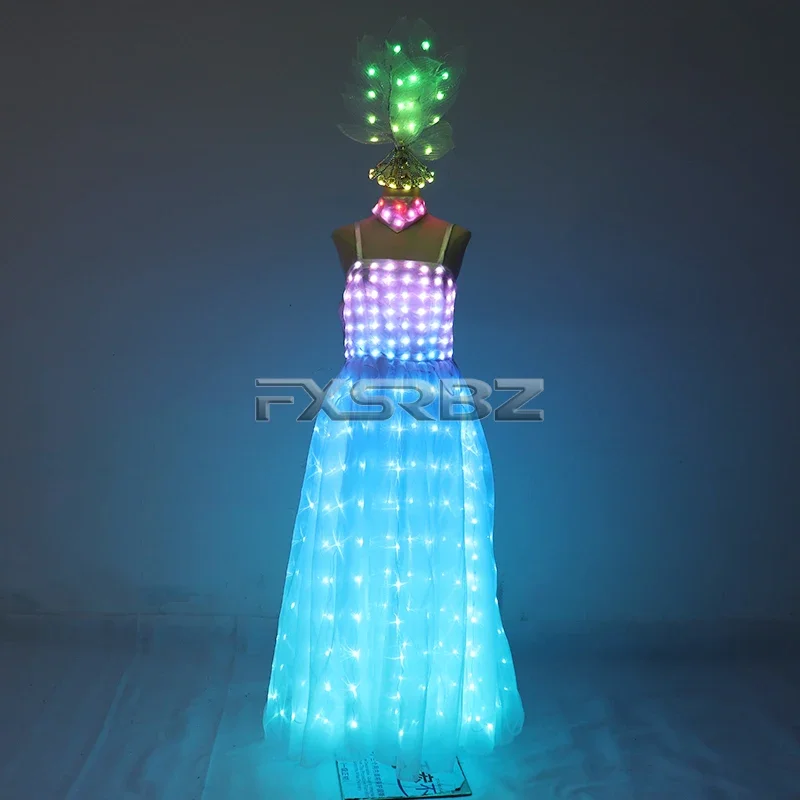 Vestido de novia LED a todo Color para mujer, traje de alas luminosas, mariposa fluorescente, falda LED, Ballet, disfraces de actuación de boda