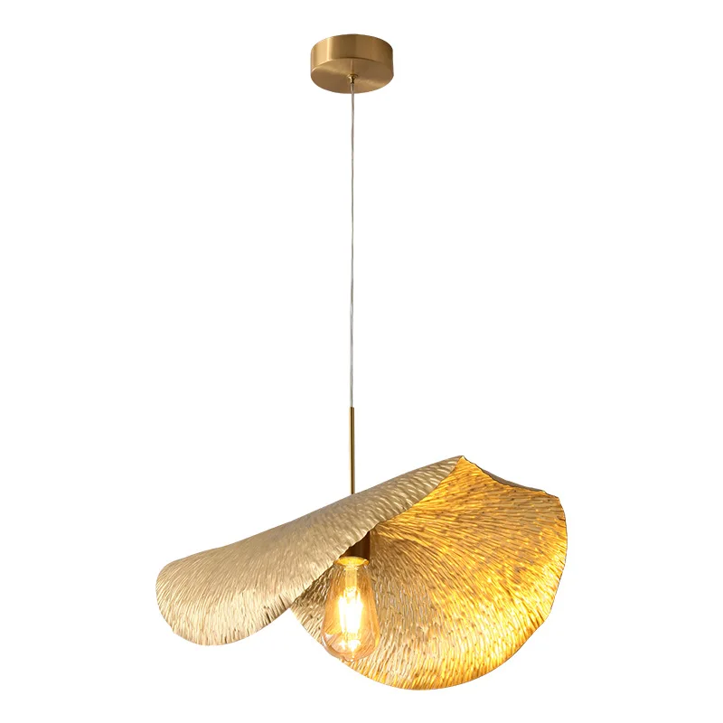 

Postmodern light luxury all-copper lamp creative restaurant living room bar industrial retro homestay lotus leaf chandelier