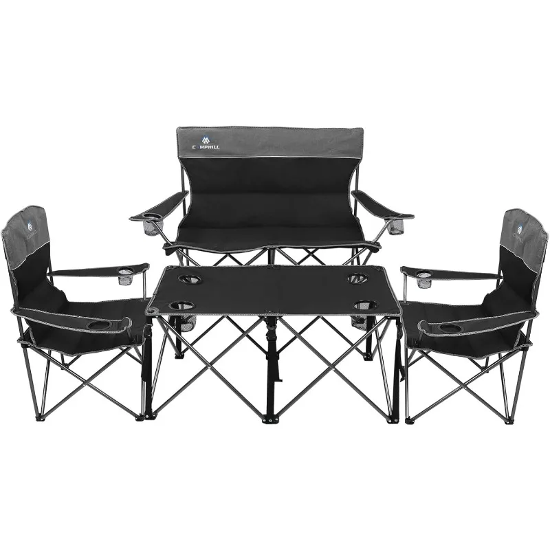 Camping Chair 4 Piece Set, Outdoor Folding Camping Chair with Table, Heavy Duty Lawn Chair with Cup Holder