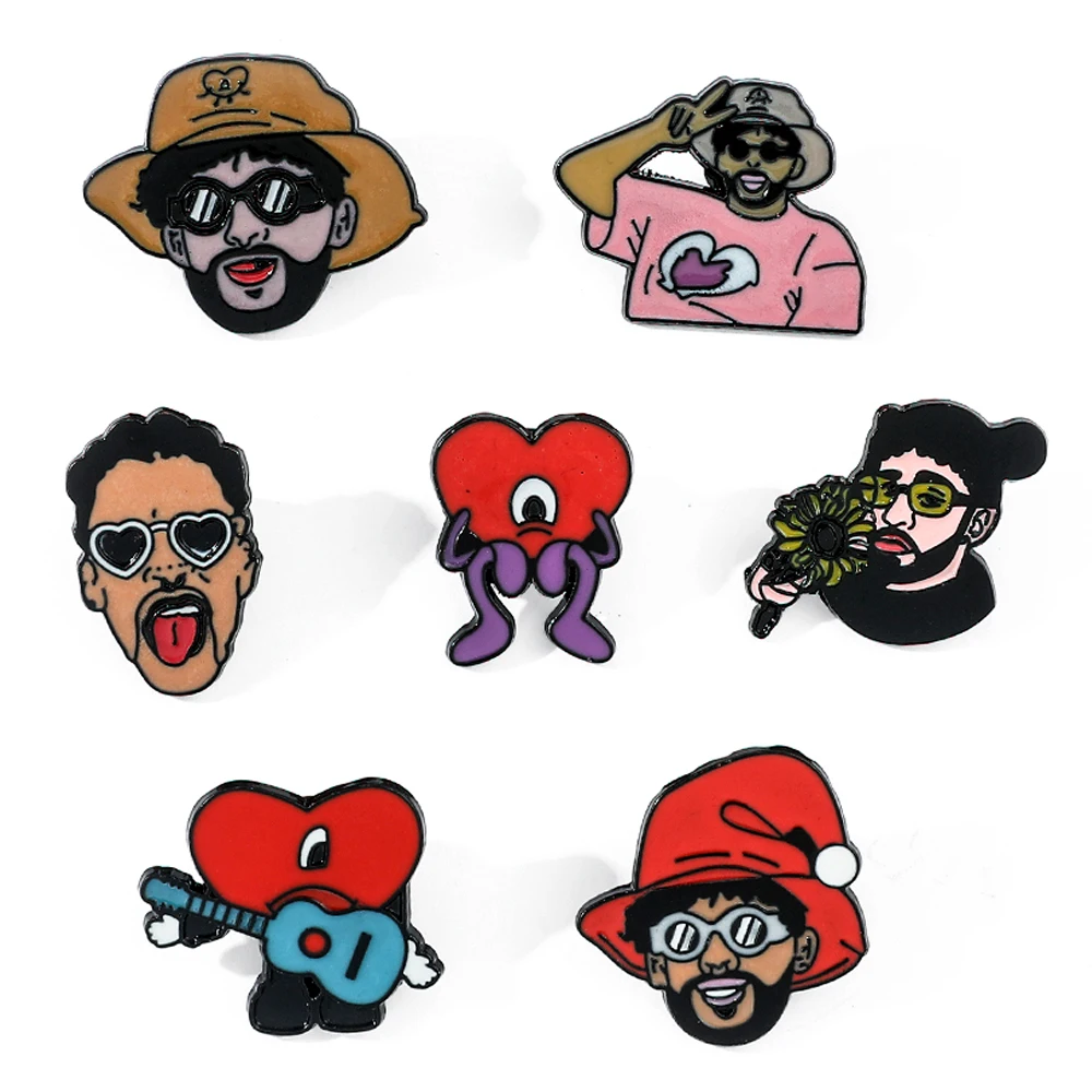 Cute Bad Bunny Brooch Cosplay Singer Bad Rabbit Red Heart Badge Enamel Brooch Clothing Backpack Pin Decoration Accessories Gifts