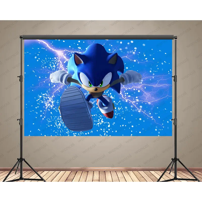 Sonic Backdrop Blue Banner Kids Boys Birthday Party Decoration Baby Shower Cartoon Photography Background Cover Photo Props