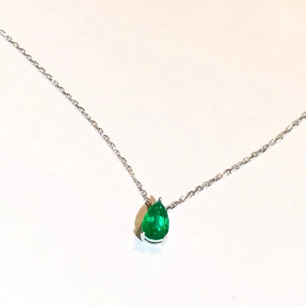Emerald Crystal Zircon Waterdrop Charm Pendant Necklace for Women Charms Fashion Green Rhinestone Female Vintage Jewelry