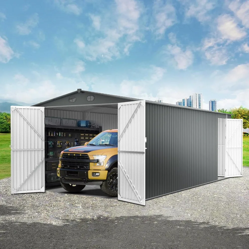 20 x 10 FT Outdoor Storage Shed with 2 Lockable Doors, 4 Air Vents, Large Metal Garden Sheds, Outdoor Tool Storage Shed