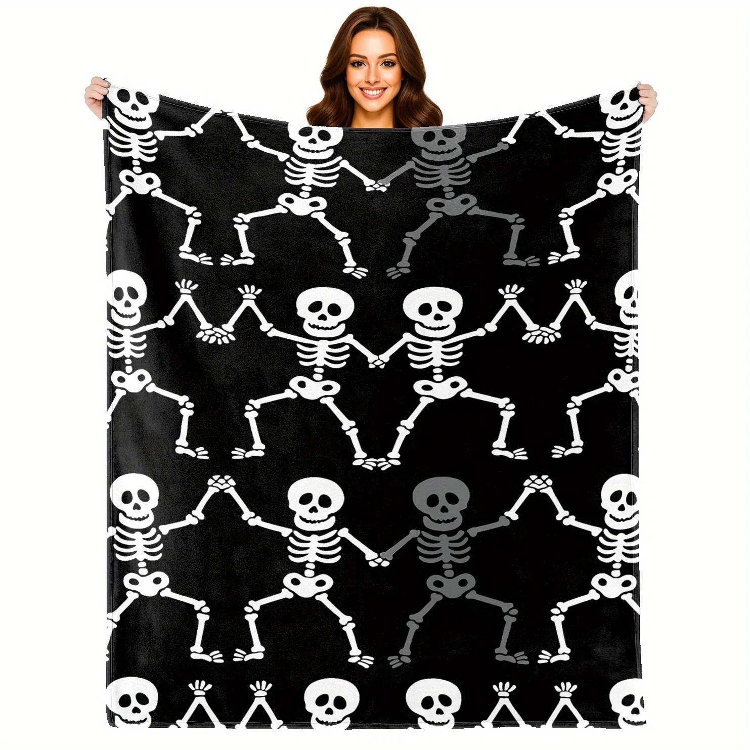 1pc 2DHalloween Skull Print Blanket Ultra Soft Machine Washable Fade Proof Large Size Sofa Throw Pet Safe Removable Washable Coo