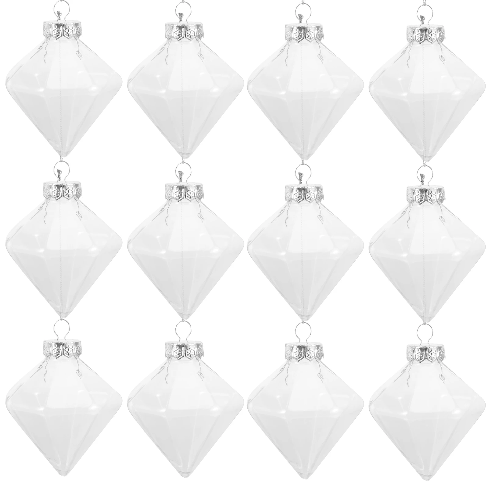 

12Pcs Diamond Shape Clear Plastic Balls Refillable Transparent Xmas Hanging Ornaments Party Decoration Christmas Tree Balls