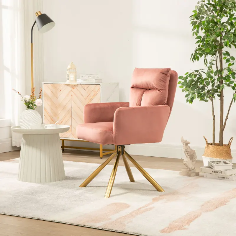 Velvet Contemporary High-Back Upholstered Swivel Accent Chair The Sturdy Metal Frame Makes The Chair Durable (Pink)