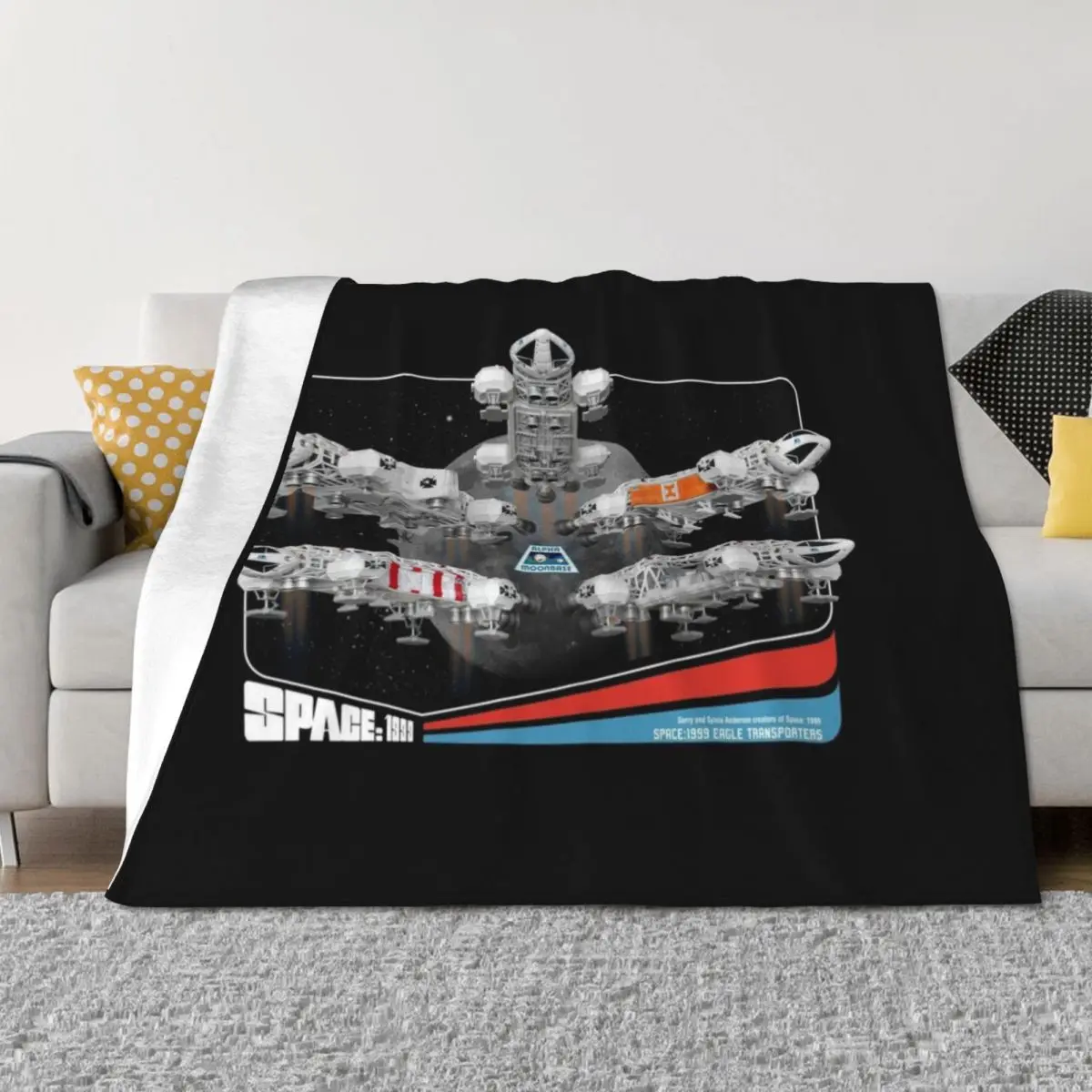 

Space 1999 Eagle Transporters - Retro Collector Card Style DARK Throw Blanket For Baby Hairy Travel Blankets