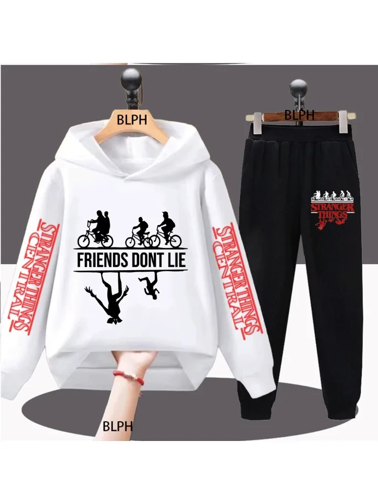 AliExpress Potdemiel Kids Stranger Things Inspired "Friends Don't Lie" Bicycle Silhouette Hoodie Set for Boys Girls Casual Fashion Sweatshirt Outfit