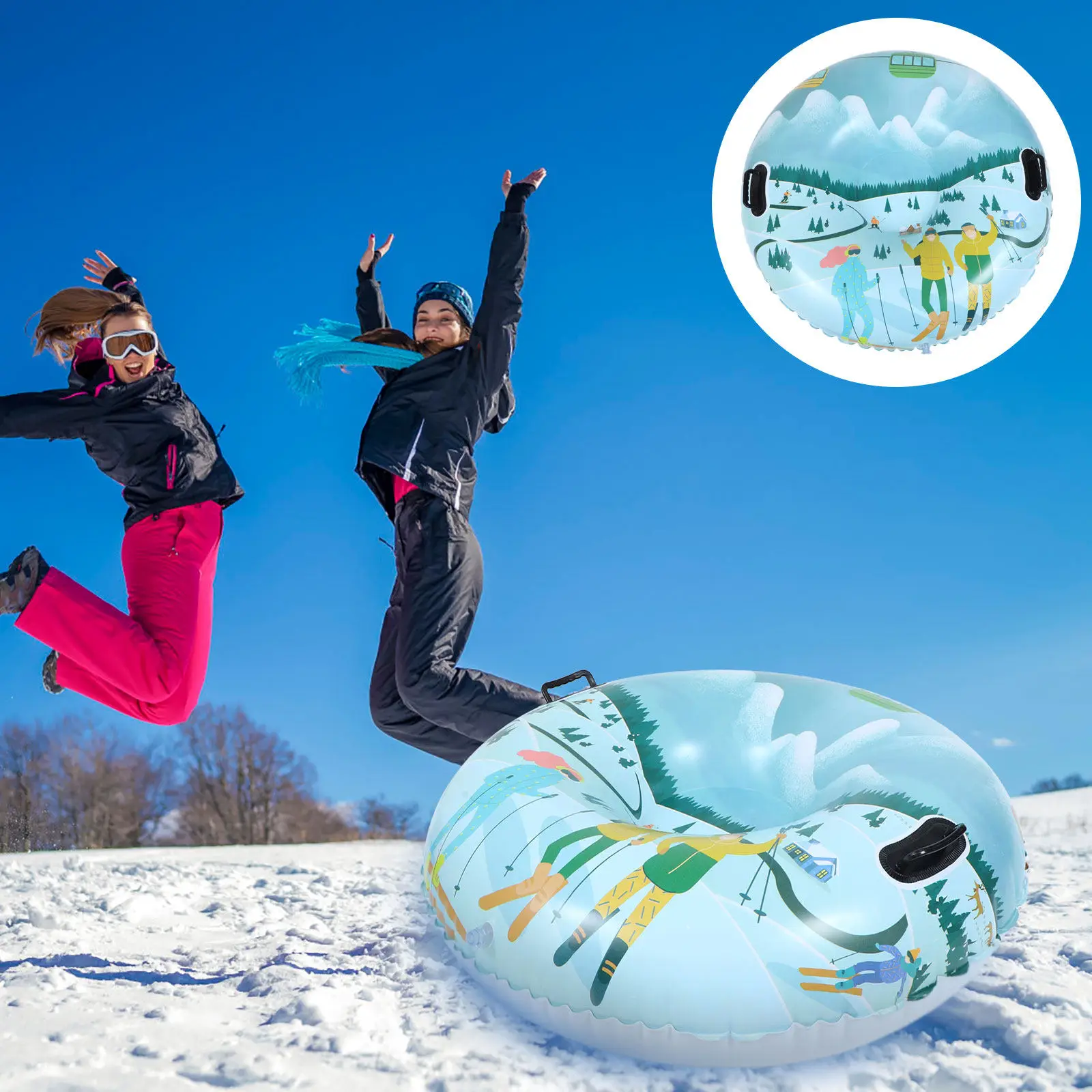 

Outdoor Snow Tube Sled Thickened Ski Ring PVC Inflatable Skiing Board with Handle