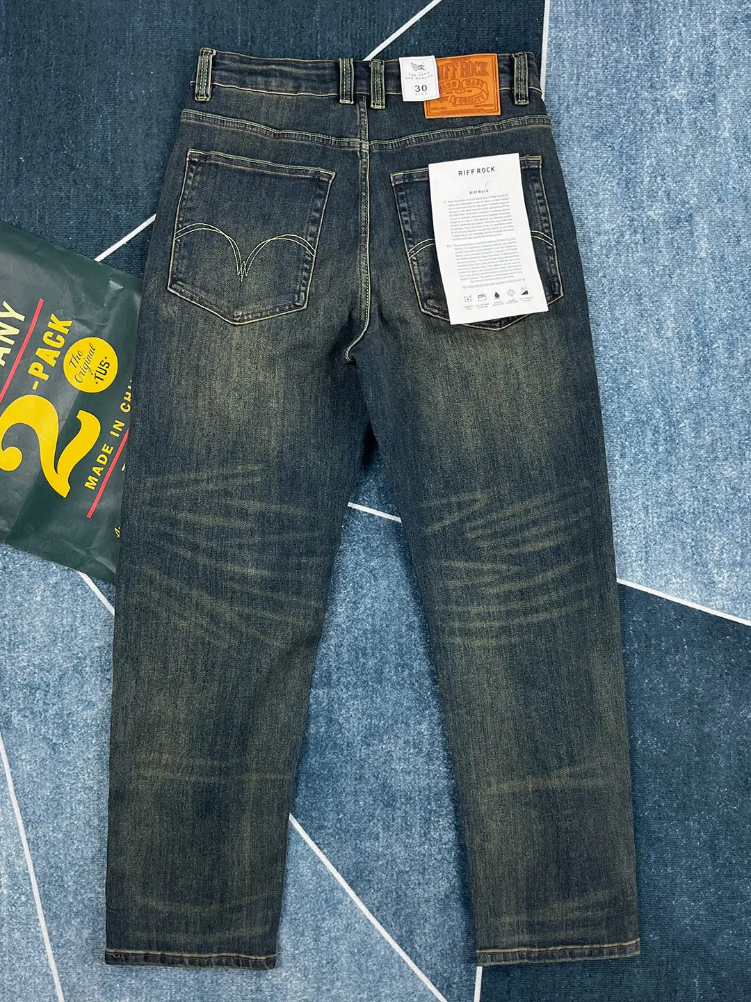 

Q619# Spring New American Retro Elastic Denim Jeans Men's Amikaji 78% Cotton Washed Distressed Straight Casual Dirty Style Pants