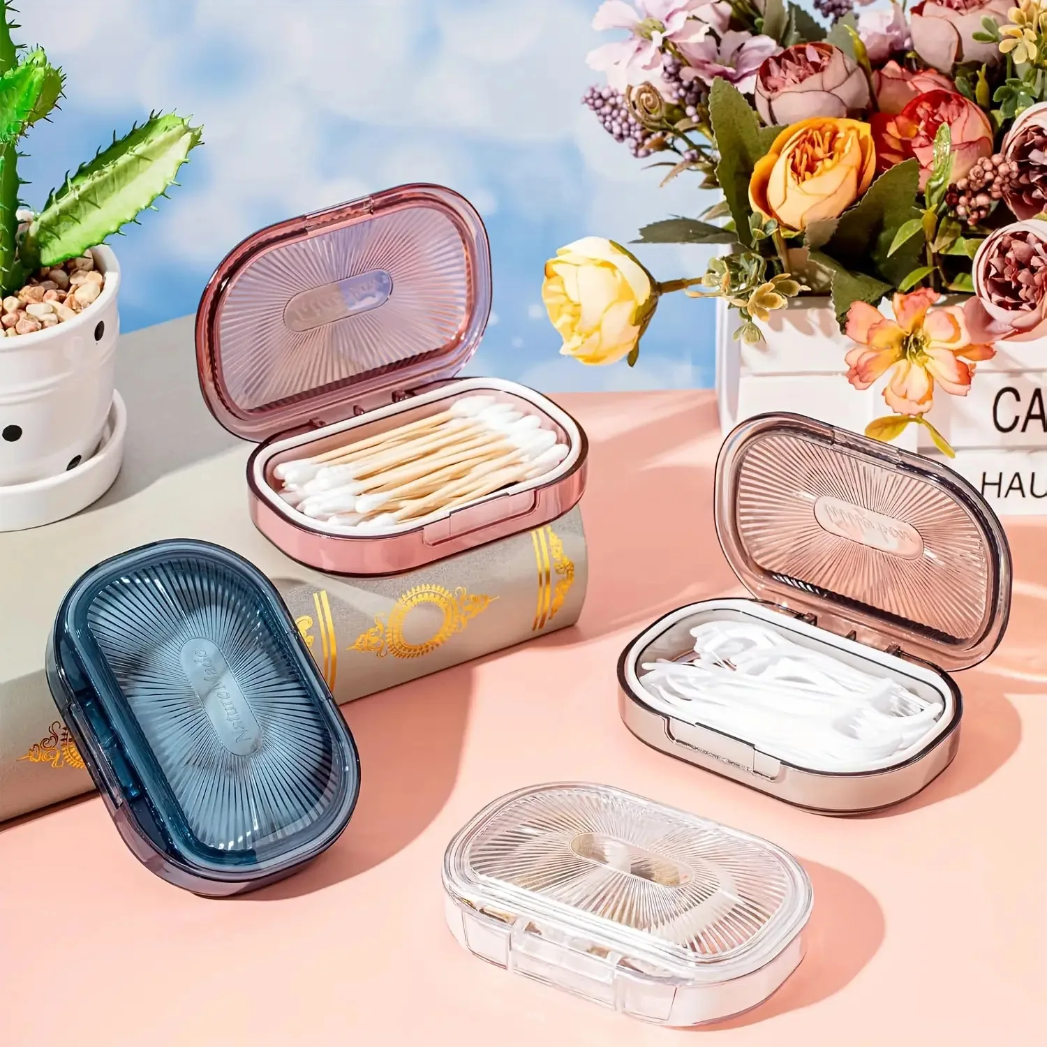 1PC Set Charming Style Oval Portable Travel Storage Box- Buckle Plastic Storage Box, Suitable for Swabs, Jewelry, Dental Floss