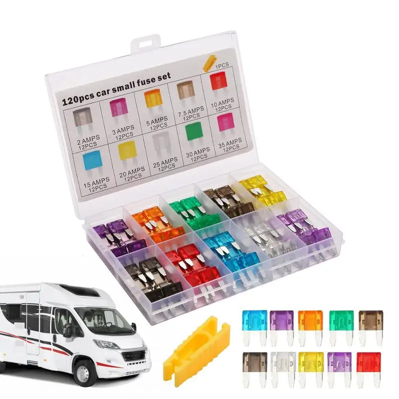 Fuses Automotive Kit 120X Truck Fuses Assortment Kit Replacement Tool Professional Equipment Vehicle Parts For Motorcycles RVs