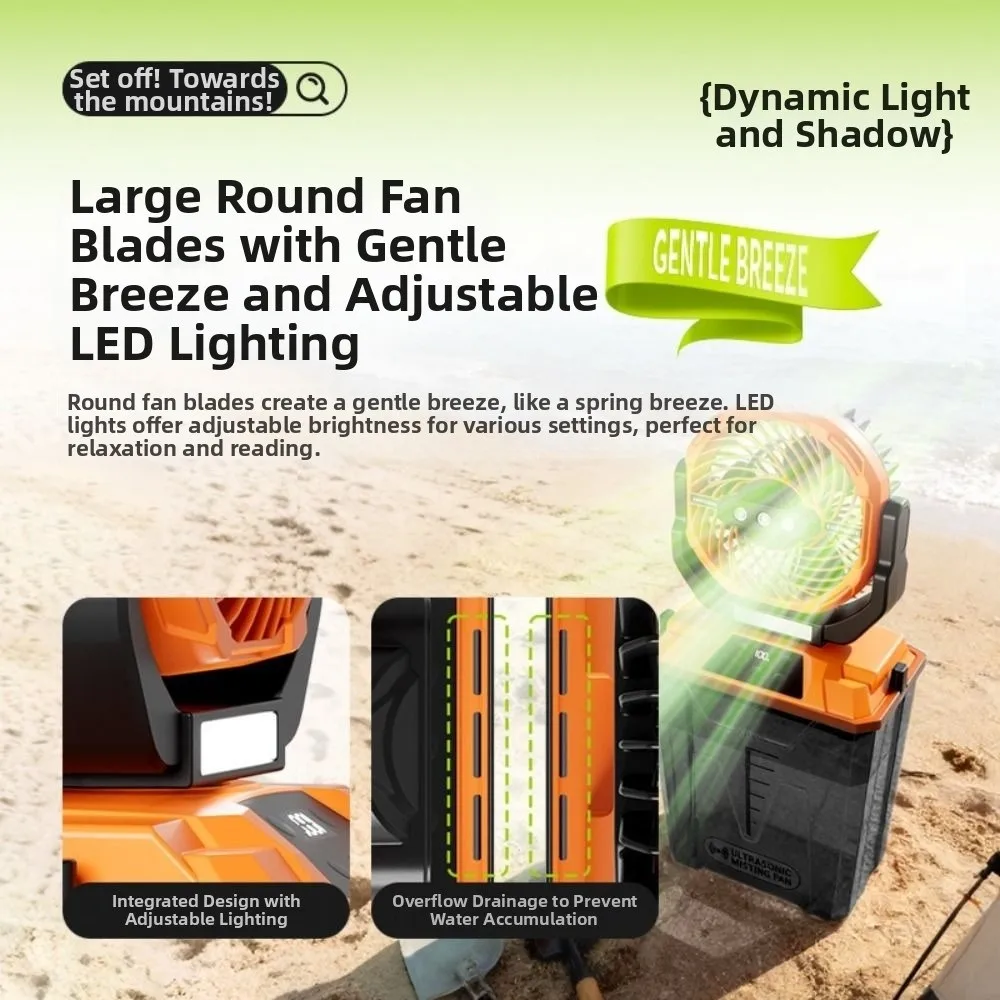 Large Water Tank Spray Camping Fan Remote Control with Scale Sticker Cool Misting Fan Portable LED Lights Outdoor Electric Fan view 3