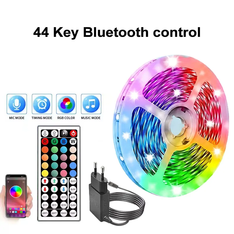 LED-Leuchten fürs Schlafzimmer, musiksynchrone, farbwechselnde RGB-LED-Streifen mit Fernbedienung und App-Steuerung, Bluetooth-LED-Streifen für Zimmer, Zuhause, Küche, TV-Hintergrundbeleuchtung,