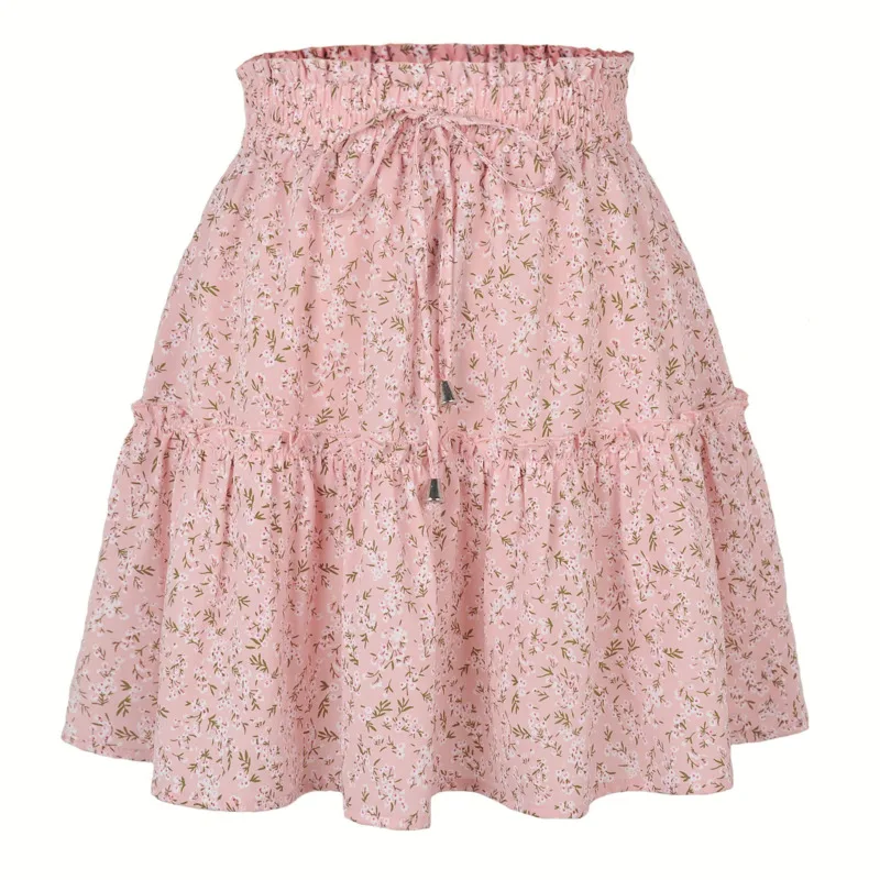 2024 New In Summer A-Line High Waist Loose Casual Floral Skirts Women Fashion Prairie Chic Female Lace-Up Sweet Beautiful Skirt