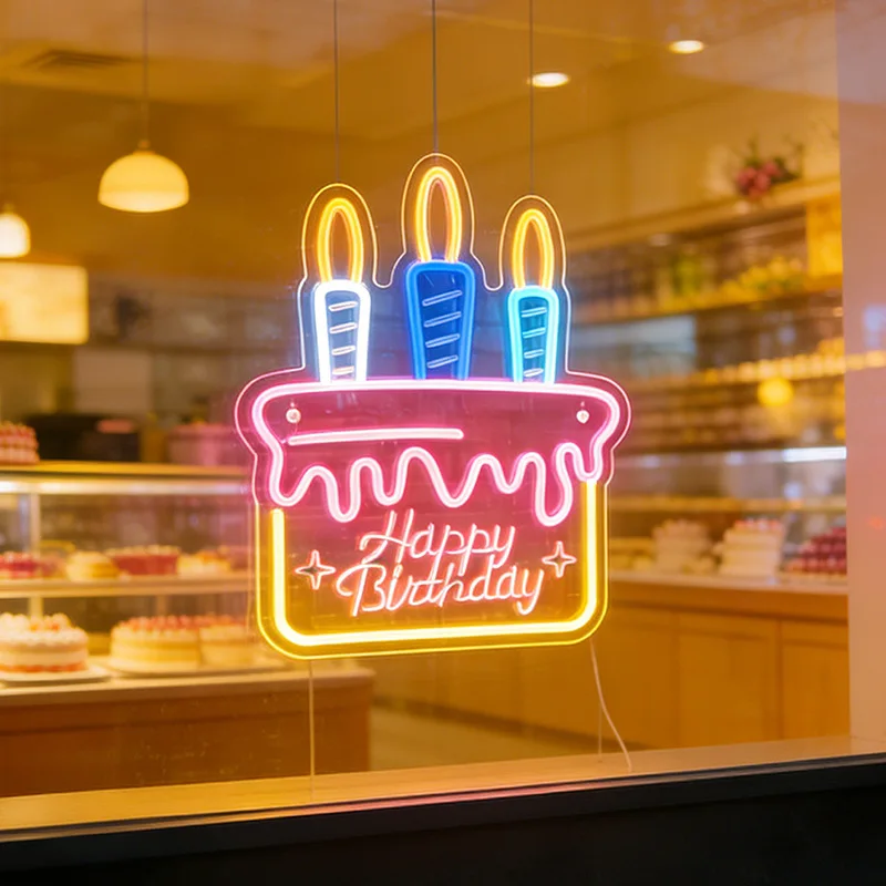 Customized Happy Birthday Cake Modeling Neon Birthday Party Ambient Light Signs Cross-border Special Supply