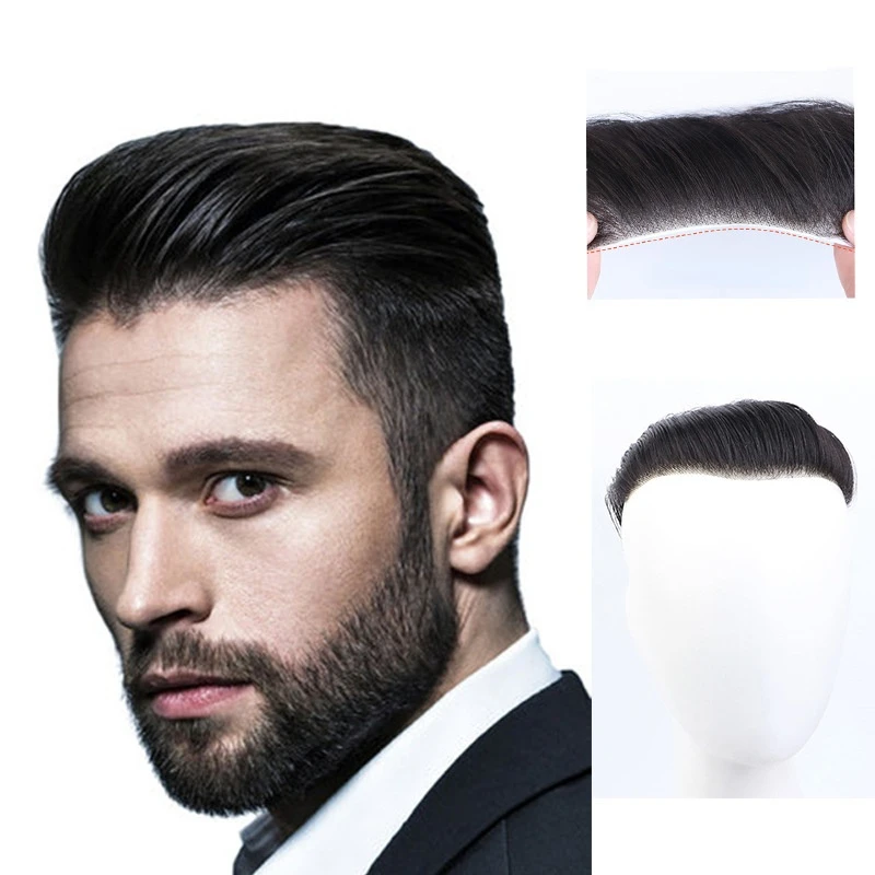 V Stijl Haarlijn Front Toupee Mannen Toupet Haar Stuk Voor Mannen 100% Menselijk Haar Pruik Remy Haar Met Dunne Huid base Natuurlijke Haarlijn