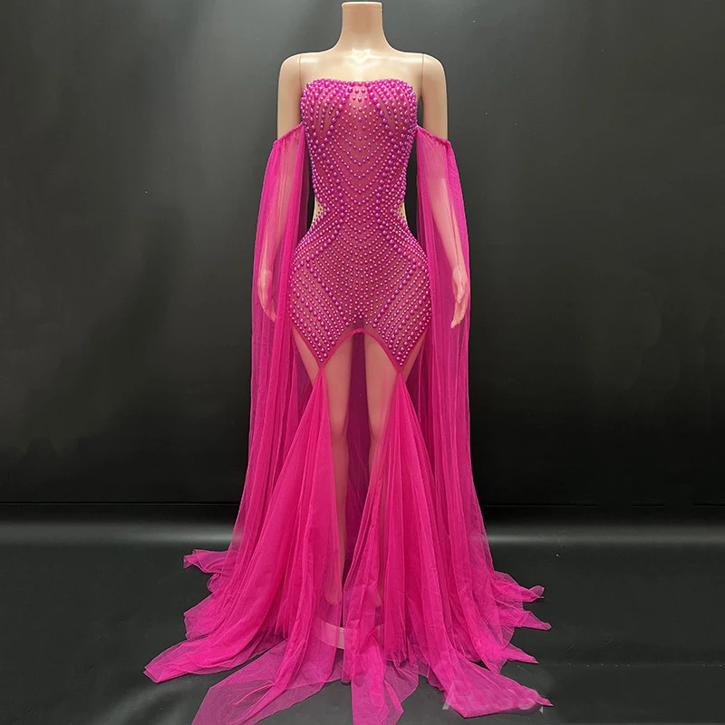 Kostium dla piosenkarki jazzowej, taniec, wiele kolorów, perły, siateczka, suknie wieczorowe, sukienka na imprezę, strój festiwalowy, odzież sceniczna, na wybieg, XS10393