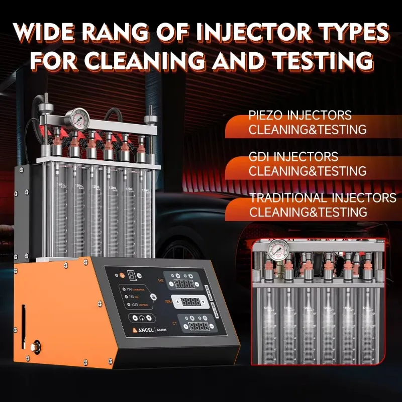 ANCEL ANJ600 GDI Piezo 6-Cylinder Fuel Injector Cleaner Machine 110/220V Car Motorcycle Ultrasonic Cleaning Auto Tools