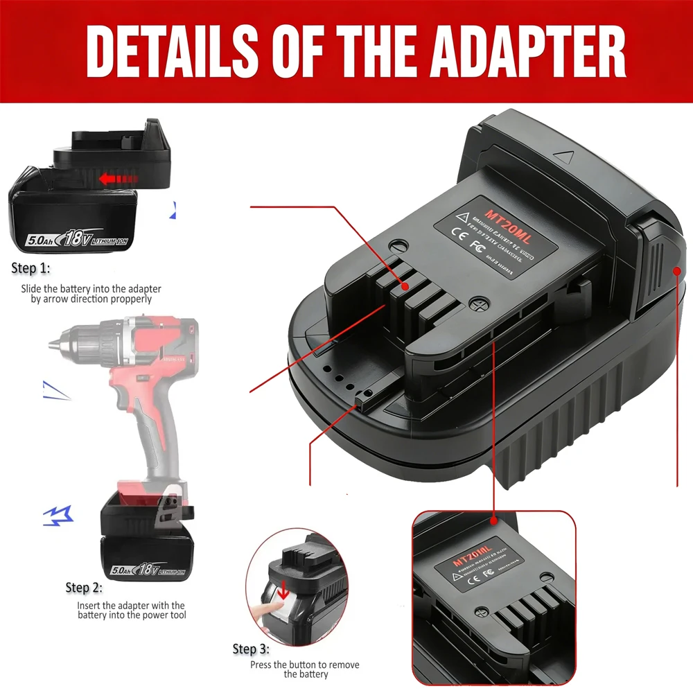 

MT20ML Adapter for Makita to for Milwaukee Converter to for Makita 18v battery for Milwaukee 18V Cordless Power tool