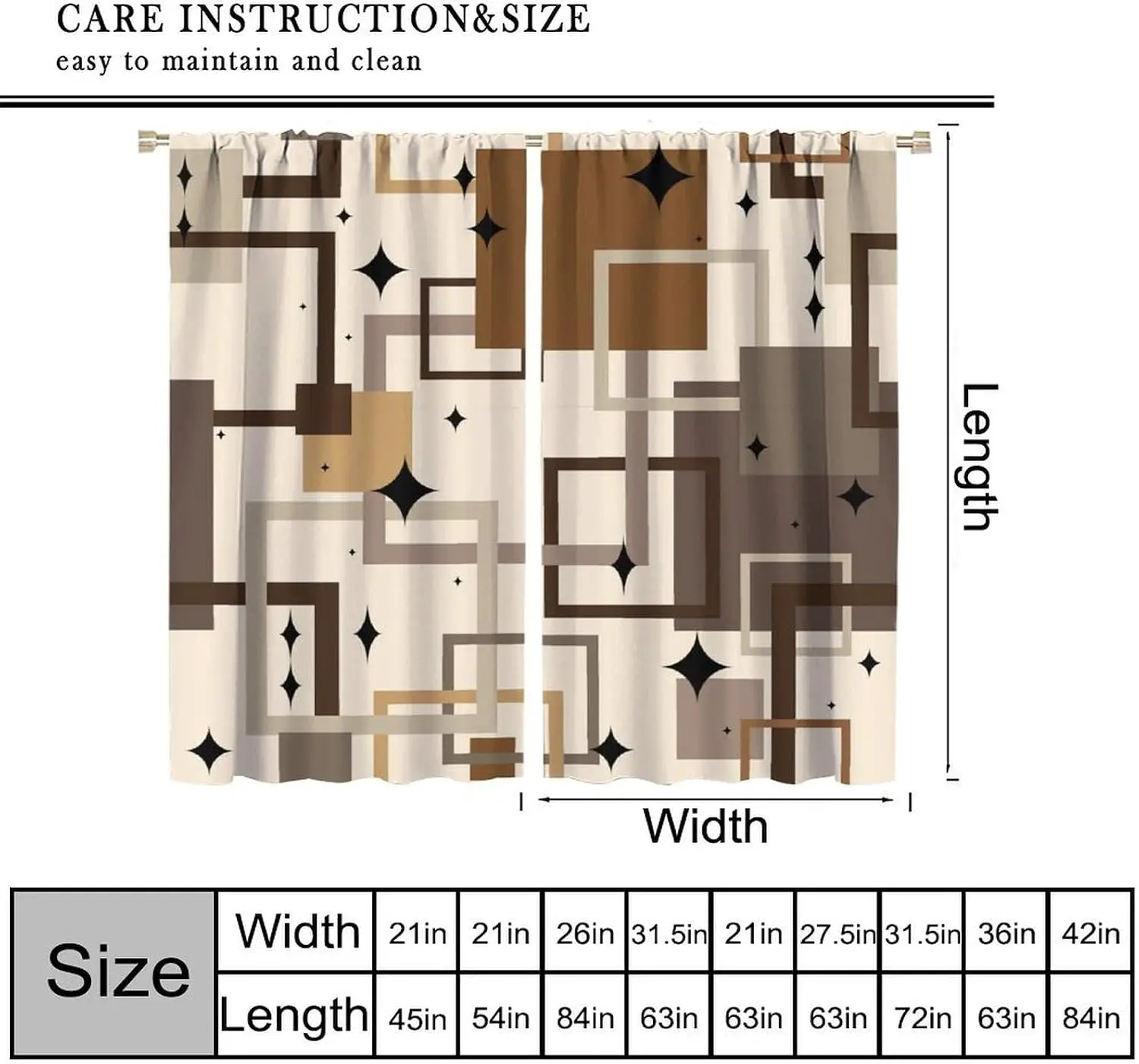 Retro Neutral Tone Geometric Frame Star Print Blackout Rod Pocket Curtain Abstract Square Soft Warm Homestay Bedroom Rest Bay