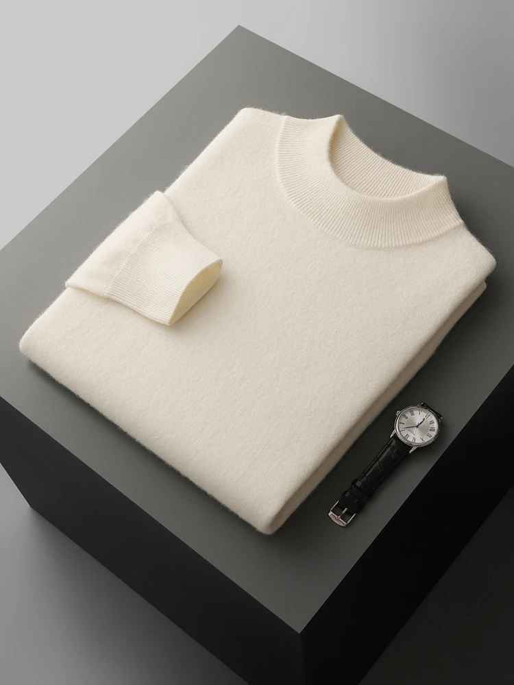 

Men's Warm Soft Solid Pullover Sweater Mock Neck 100% Cashmere Long Sleeves Autumn Winter Casual Loose Clothing Tops