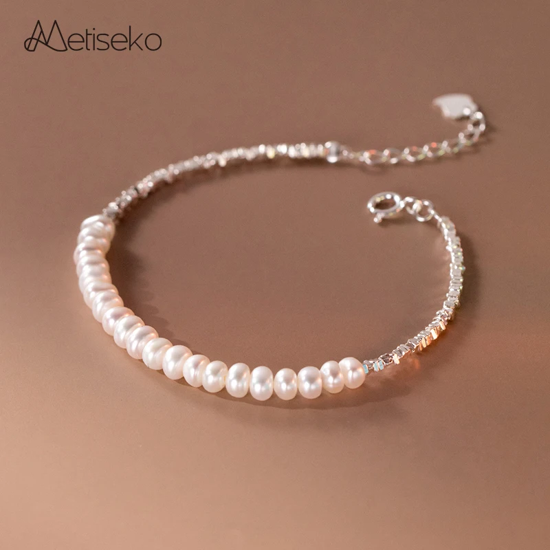 

Metiseko Natural Freshwater Pearls & 925 Sterling Silver Cubes Bracelet 0.4mm Width Pearl French Elegant Bracelet for Women 2023