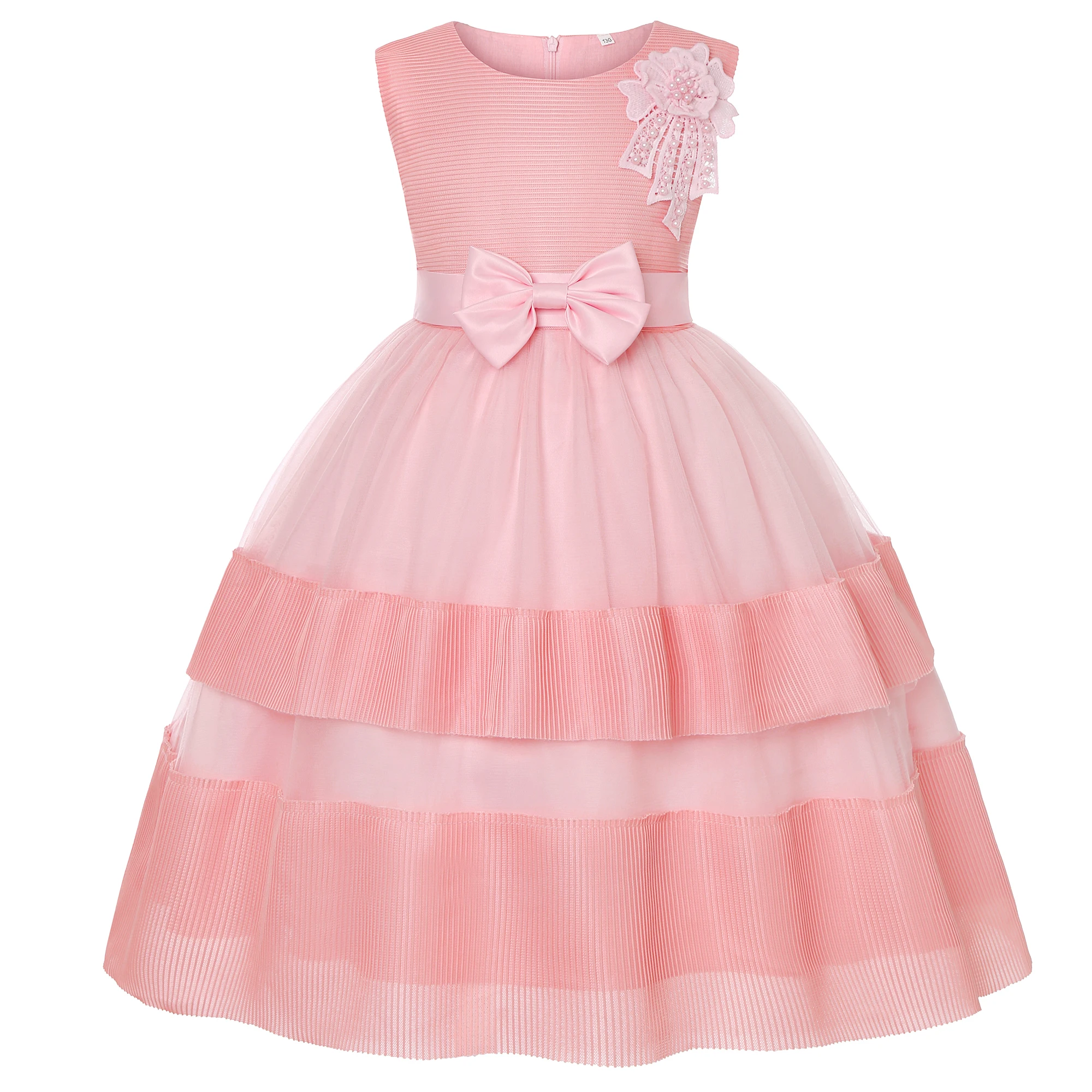 Mädchen-Netz-Seidenkleid mit Blumenstickerei für Hochzeit, Geburtstag, Party, Spitzen-Prinzessinnenkleid, Karneval, Weihnachten, Tanz-Performance-Outfit – Detail 19