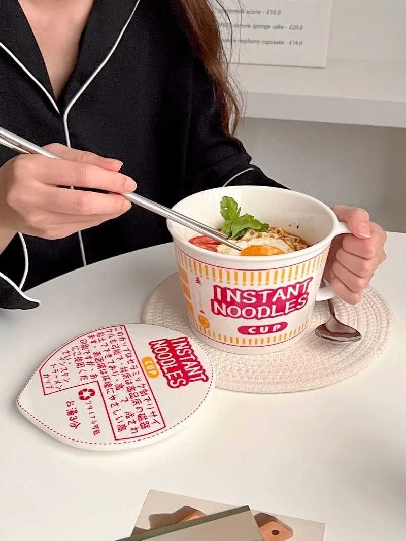 

800 мл креативная керамическая миска для лапши в японском стиле с крышкой, миска для риса с ручкой, студенческая миска для супа Bento, 600 мл, бытовая чашка, кружка