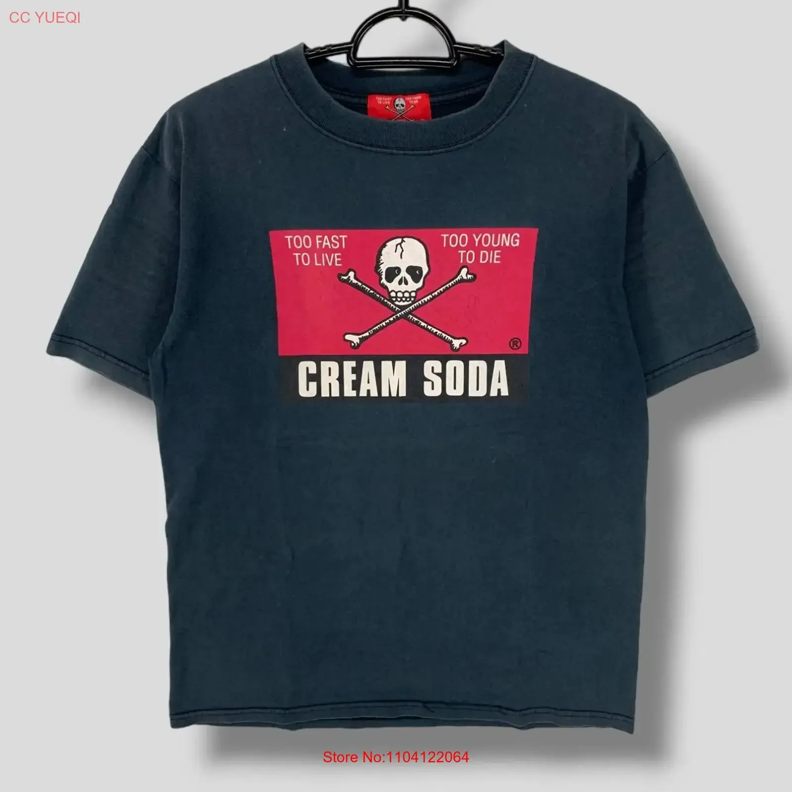 Camiseta Vintage Cream Soda Too Fast To Live Young Die Skull, diseño japonés, estilo punk, informal, streetwear, de doble cara