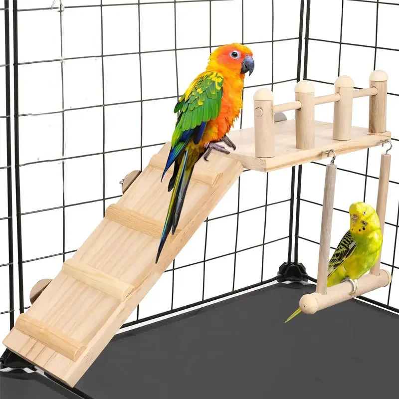 

Bird Toy Parrot Hamster Dragon Cat Golden Flower Mouse Jumpboard Ladder Swing Three piece Toy Set