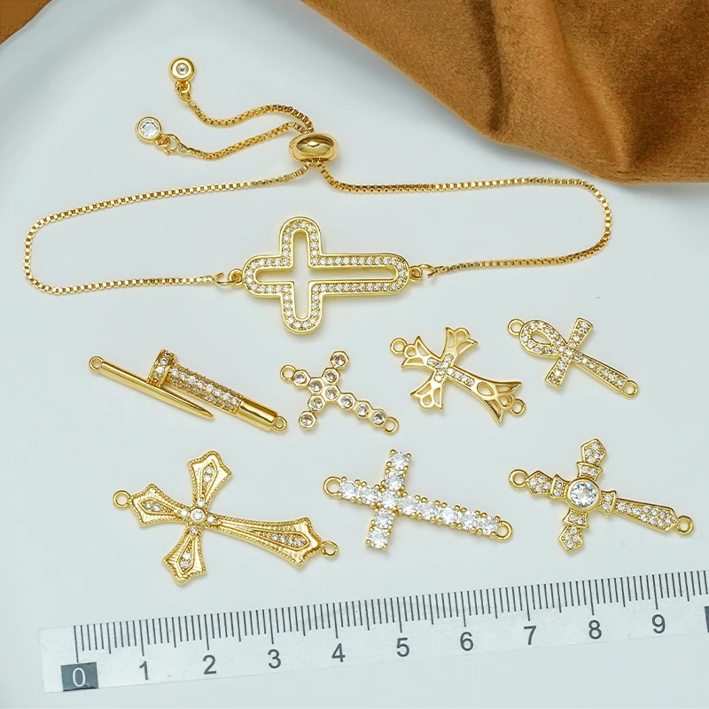 

3 Pcs Cross Pendant Cross Connector for Diy Necklace Bracelet Jewelry Accessories Micro Inlay Large Zircon Hollow Brass Parts