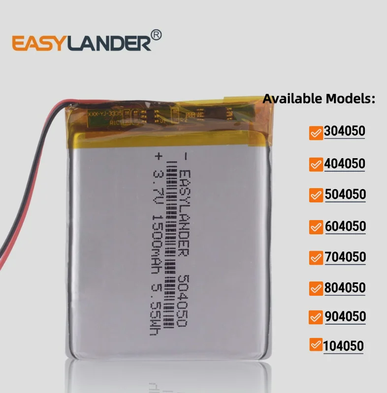 304050 404050 504050   3.7 فولت 1500 مللي أمبير 604050 704050 804050 904050 104050   بطاريات ليثيوم أيون بوليمر قابلة للشحن