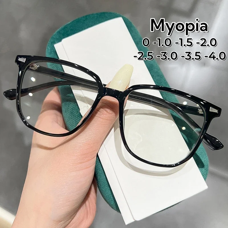 2024 Korean Trendy Square Near Sight Glasses Large Frame Ultra Light TR90 Myopia Eyeglass Anti Blue Light Computer Eyewear