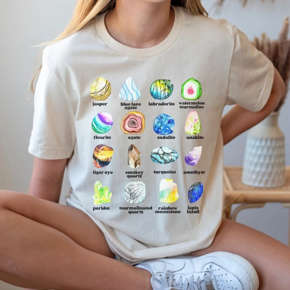 Women Crystal T-shirts Crystal Shirt for Women Gem and Mineral Shirt Educational Gift Interactive Shirt for Female Hot Sale Tops