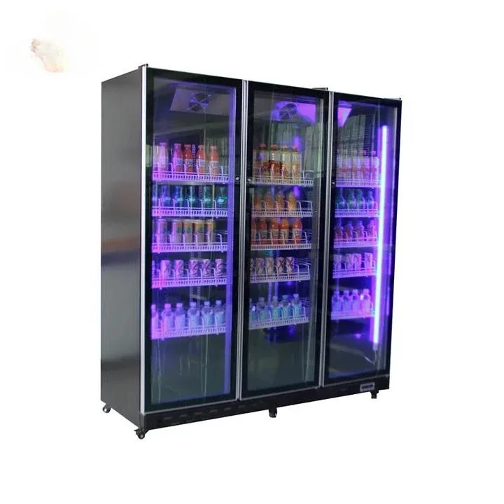 Commercial Upright Refrigerator, Double Door Wine Cinet with Glass r, LED Light Display Beverage Cooler for Bar Kitchen